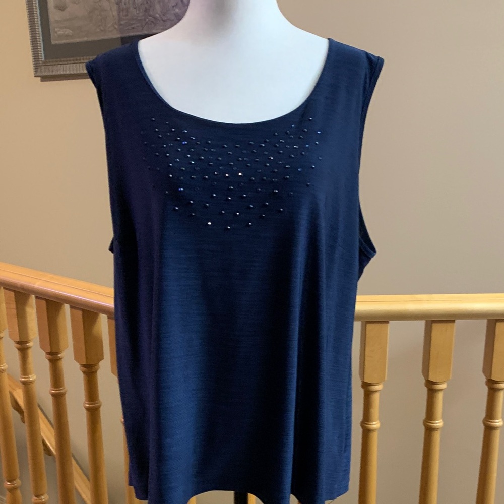 NEW!!  LAURA CANADA Elegant Navy Blue Embellished Sapphire Diamond Top